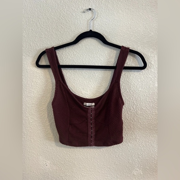 Urban Outfitters Ribbed Cropped Tank Burgundy Corset Crop Top - Picture 3 of 5
